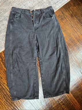 We The Free Black Barrel Relaxed Button-Fly Pants